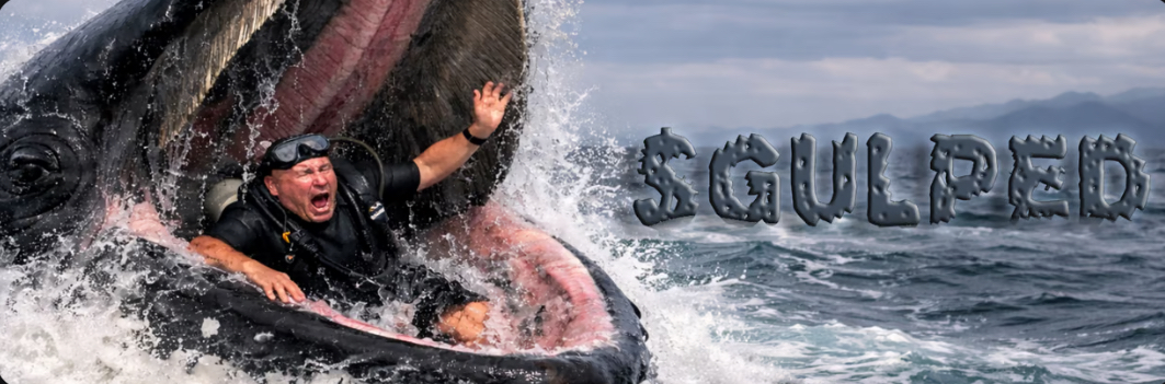 Diver being spit out of a whale's mouth - $GULPED